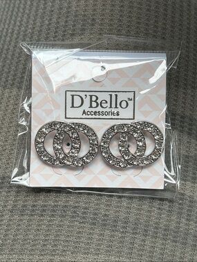 D'Bello Crystal Interlocking Circle Stud Earrings - Silver